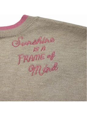 $225 Kerri Rosenthal Sweater Tan & Pink Sunshine Is A Frame Of Mind Size XL